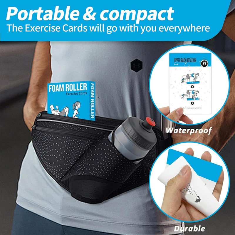 ELAORY Foam Roller Workout Cards, 62 Exercises Cards Deck Large Size 5" x 3.5" Fitness Cards for Women & Men, Beginner Fitness Guide to Training Exercises at Home or Gym - Image 3